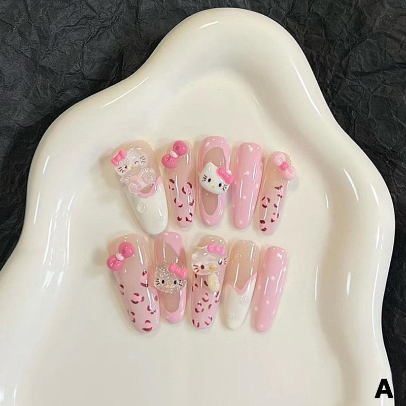 Wearable nail art tips, cute cartoon style, high-end French manicure tips